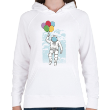 PRINTFASHION Űrhajós lufikkal - Női kapucnis pulóver - Fehér női pulóver, kardigán