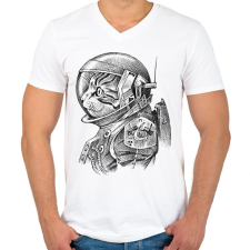 PRINTFASHION Űrhajós macska - Férfi V-nyakú póló - Fehér férfi póló