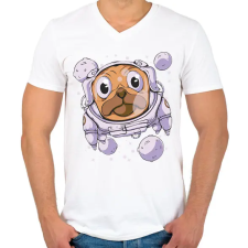 PRINTFASHION Űrhajós mopsz - Férfi V-nyakú póló - Fehér férfi póló