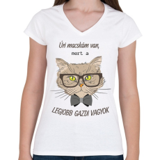 PRINTFASHION Úri macskám van - Női V-nyakú póló - Fehér