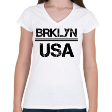 PRINTFASHION Usa brooklyn - Női V-nyakú póló - Fehér női póló