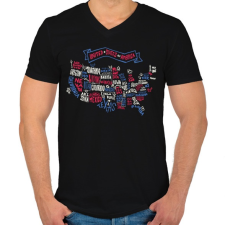 PRINTFASHION USA - rajzos térkép - Amerikai Egyesült Államok - Férfi V-nyakú póló - Fekete férfi póló