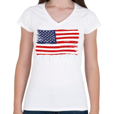 PRINTFASHION USA zászló - Női V-nyakú póló - Fehér női póló
