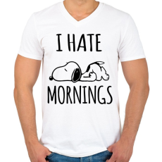 PRINTFASHION Utálom a reggeleket - Férfi V-nyakú póló - Fehér