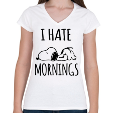 PRINTFASHION Utálom a reggeleket - Női V-nyakú póló - Fehér női póló