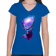 PRINTFASHION Utazó szarvas - Női V-nyakú póló - Királykék női póló
