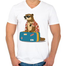 PRINTFASHION Utazó vidra - Férfi V-nyakú póló - Fehér férfi póló