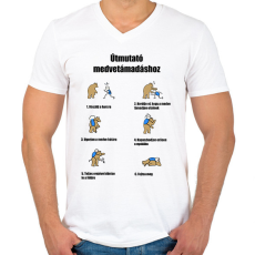 PRINTFASHION Útmutató medve támadásokhoz - Férfi V-nyakú póló - Fehér