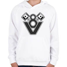PRINTFASHION V8 Engine - Gyerek kapucnis pulóver - Fehér