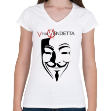 PRINTFASHION V for Vendetta - Női V-nyakú póló - Fehér női póló