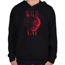 PRINTFASHION Vad macska - Gyerek kapucnis pulóver - Fekete
