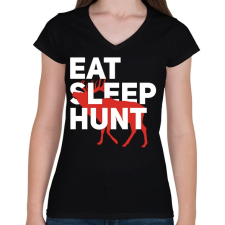 PRINTFASHION Vadász (Eat, Sleep, Hunt) - Női V-nyakú póló - Fekete női póló