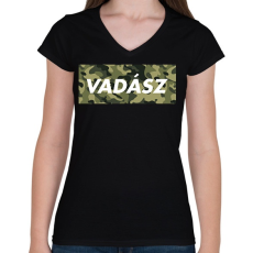 PRINTFASHION Vadász logó - Női V-nyakú póló - Fekete