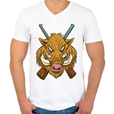 PRINTFASHION Vaddisznó - Férfi V-nyakú póló - Fehér