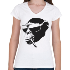 PRINTFASHION Vagány majom - Női V-nyakú póló - Fehér női póló