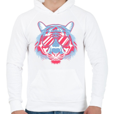 PRINTFASHION Vagány tigris - Férfi kapucnis pulóver - Fehér férfi pulóver, kardigán