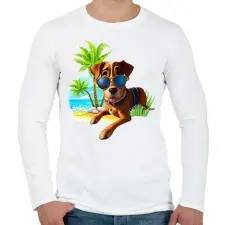 PRINTFASHION VAKÁCIÓ / Nyaralás / Pálmafák és vicces Kutya napszemüvegben - Férfi hosszú ujjú póló - Fehér férfi póló