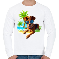 PRINTFASHION VAKÁCIÓ / Nyaralás / Pálmafák és vicces Kutya napszemüvegben - Férfi pulóver - Fehér férfi pulóver, kardigán