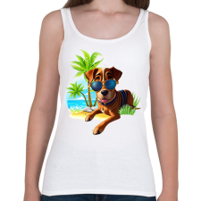 PRINTFASHION VAKÁCIÓ / Nyaralás / Pálmafák és vicces Kutya napszemüvegben - Női atléta - Fehér női trikó