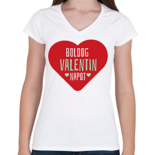 PRINTFASHION Valentin nap - Női V-nyakú póló - Fehér női póló