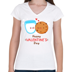 PRINTFASHION Valentin nap - Női V-nyakú póló - Fehér