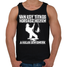PRINTFASHION Van egy titkos horgász helyem - Férfi atléta - Fekete női trikó