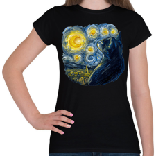 PRINTFASHION Van Gogh cica , Starry night by Vincent - Női póló - Fekete női póló