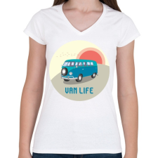 PRINTFASHION Van life 2 - Női V-nyakú póló - Fehér női póló