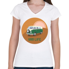 PRINTFASHION Van life 4 - Női V-nyakú póló - Fehér női póló