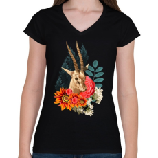 PRINTFASHION Varázslatos antilop - Női V-nyakú póló - Fekete