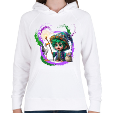 PRINTFASHION Varázslófiú gólyával és kisbabával - Női kapucnis pulóver - Fehér