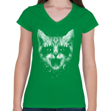 PRINTFASHION Vasmacska - Női V-nyakú póló - Zöld női póló