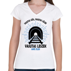 PRINTFASHION Vasutas szív, lélek - Női V-nyakú póló - Fehér