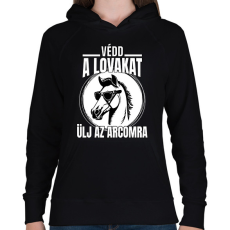 PRINTFASHION Védd a lovakat! - Női kapucnis pulóver - Fekete