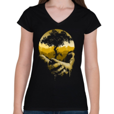 PRINTFASHION Védd a természetet - Női V-nyakú póló - Fekete