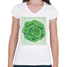 PRINTFASHION Vegan Power - Női V-nyakú póló - Fehér