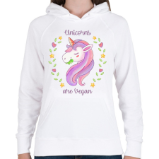 PRINTFASHION Vegán unikornis - Női kapucnis pulóver - Fehér női pulóver, kardigán