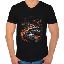 PRINTFASHION Verseny az éjszakában - Férfi V-nyakú póló - Fekete férfi póló