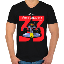 PRINTFASHION Verstappen 33 autóversenyző - fehér felirat - Férfi V-nyakú póló - Fekete férfi póló