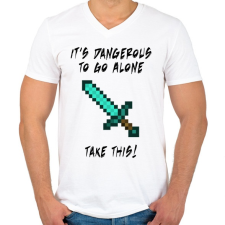 PRINTFASHION Veszélyes egyedül, ezt vidd magaddal! - Férfi V-nyakú póló - Fehér férfi póló