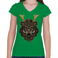PRINTFASHION Veszélyes szamuráj - Női V-nyakú póló - Zöld
