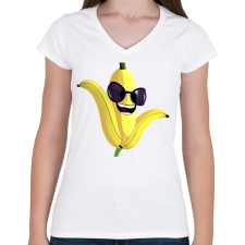 PRINTFASHION Vicces banán napszemüvegben - Női V-nyakú póló - Fehér női póló