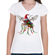 PRINTFASHION Vicces gonosz karácsonyi szúnyog - izzósorral - Női V-nyakú póló - Fehér női póló