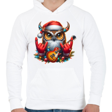 PRINTFASHION Vicces karácsonyi gitáros rocker party bagoly - Férfi kapucnis pulóver - Fehér férfi pulóver, kardigán