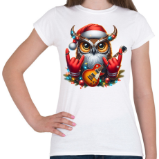PRINTFASHION Vicces karácsonyi gitáros rocker party bagoly - Női póló - Fehér