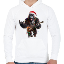 PRINTFASHION Vicces karácsonyi gitáros rocker party gorilla - Férfi kapucnis pulóver - Fehér férfi pulóver, kardigán