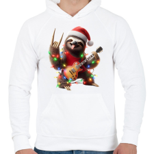 PRINTFASHION Vicces karácsonyi gitáros rocker party lajhár - Férfi kapucnis pulóver - Fehér férfi pulóver, kardigán