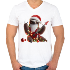 PRINTFASHION Vicces karácsonyi gitáros rocker party lajhár - Férfi V-nyakú póló - Fehér férfi póló