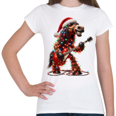 PRINTFASHION Vicces karácsonyi gitáros rocker party ló - Női póló - Fehér
