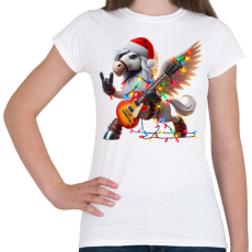 PRINTFASHION Vicces karácsonyi gitáros rocker party ló / Pegazus - Női póló - Fehér